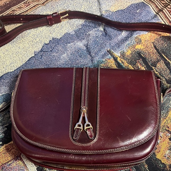 Deccio Leather Mahogany Brown Dual Compartment Purse Hand Bag from Italy
